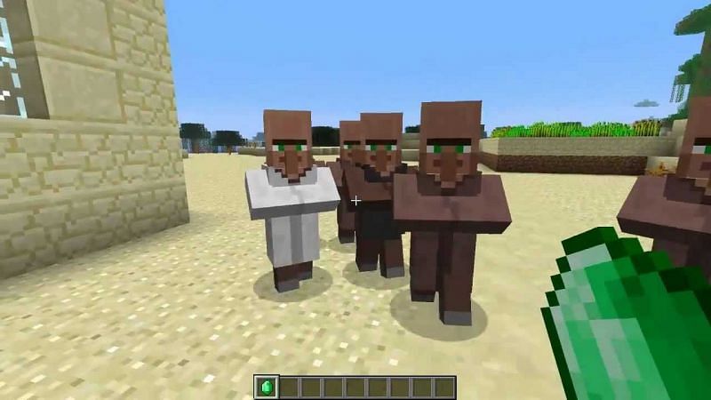 A bunch of greedy villagers in Minecraft (Image via Graymerk on YouTube)
