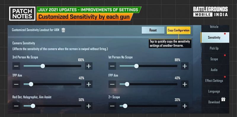 New sensitivity settings (Image via Battlegrounds Mobile India)