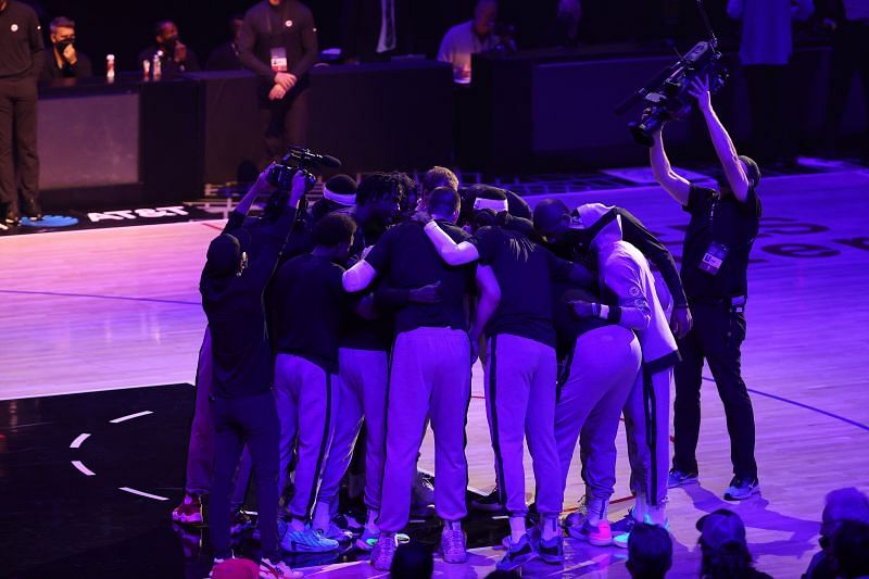 The LA Clippers huddle ahead of Game four against the Phoneix Suns