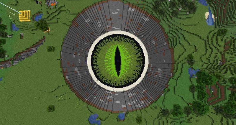 A massive eye of ender built under the spawn of a server (Image via u/Kerzenmacher on Reddit)
