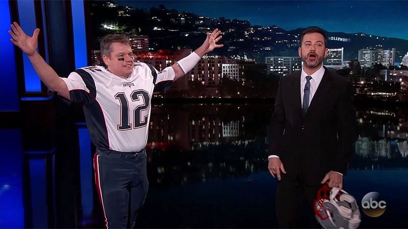 Matt Damon dressed up as Tom Brady - Photo credit ABC