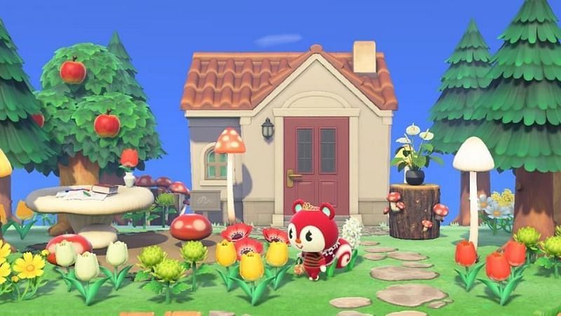 Poppy in front of her Animal Crossing: New Horizons home (Image via Pinterest)