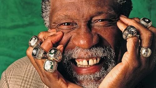 Bill Russell with his 11 NBA championship rings [Source: 2014 NBAE]