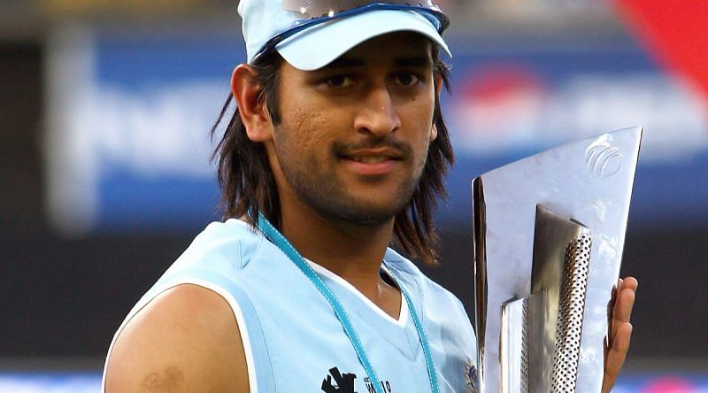MS Dhoni with ICC T20 World Cup trophy