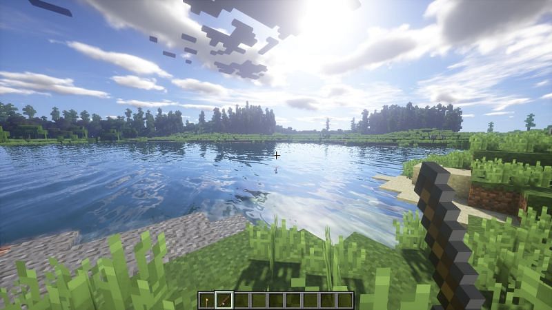 A beautiful spot to fish in Minecraft (Image via a deleted user on Reddit)