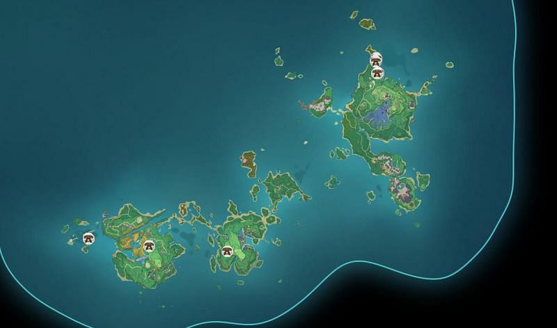 A map with some renewable Ruin Sentinel locations in Genshin Impact (Image via Sportskeeda)