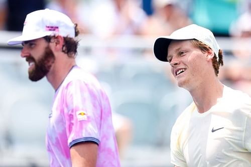 Reilly Opelka with his doubles partner Jannik Sinner