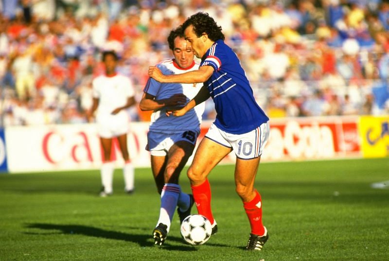 Michel Platini in action for France at Euro 2984