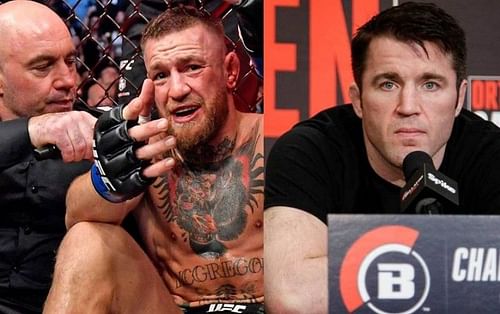 Joe Rogan (left); Conor McGregor (center) and Chael Sonnen (right)