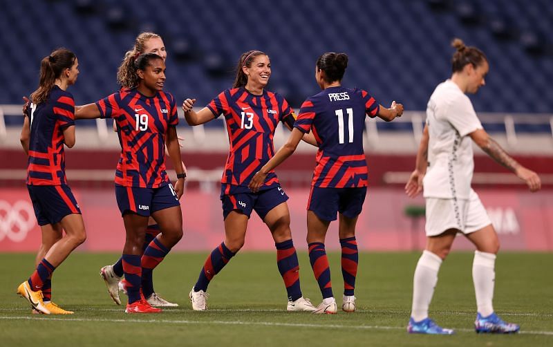 USA women&#039;s team in action on Day 1 of Olympics 2021