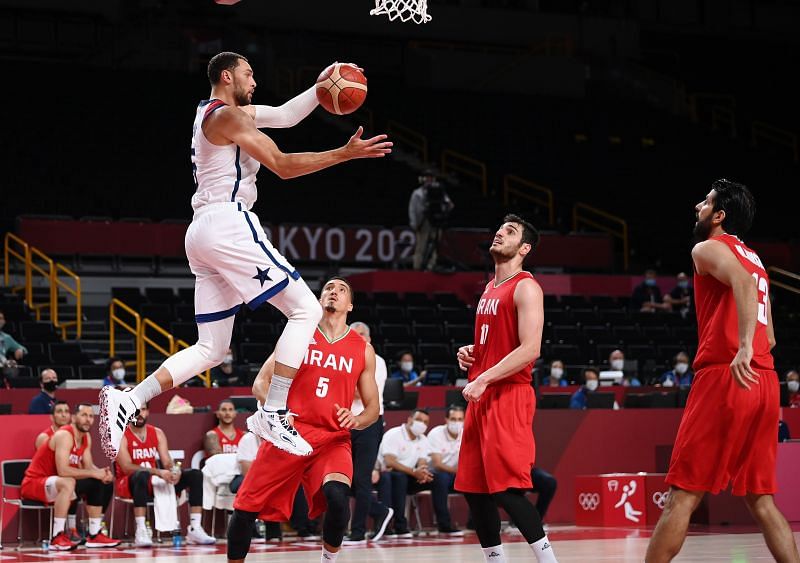 Iran in action during the men&#039;s 2021 Olympic basketball tournament