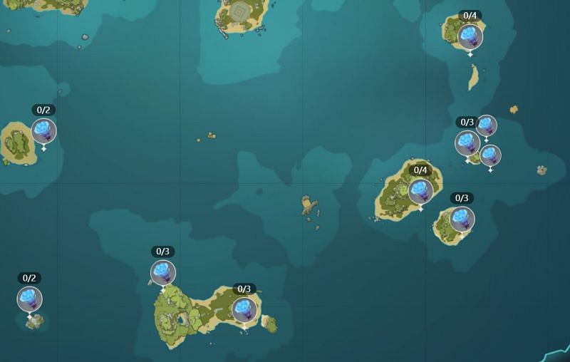 Sea Ganoderma locations in southern Golden Apple Archipelago (image via Genshin Impact)