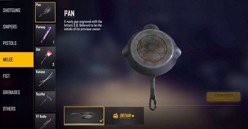 Pan skin can be equipped from the Melee section