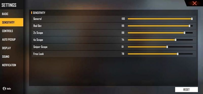 Ideal sensitivity settings (Image via Free Fire)