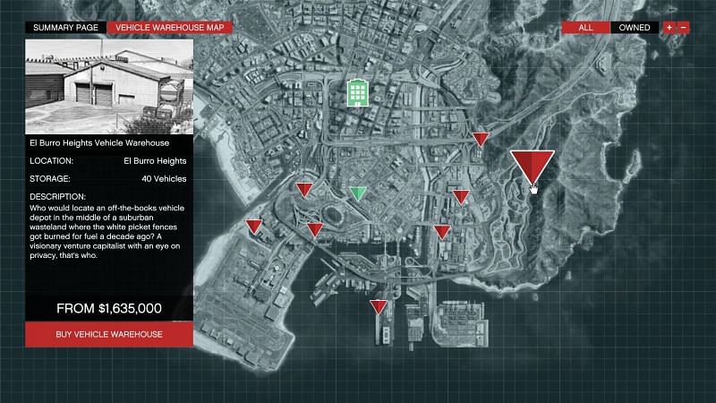 The location of the Warehouse on the map (Image via GTA Wiki)