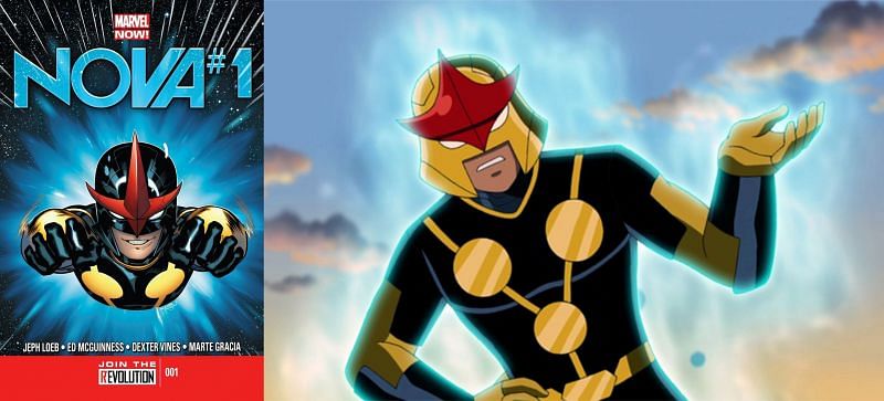 Nova in the comics and the &ldquo;Ultimate Spider-Man&rdquo; animated series (Image via Marvel)