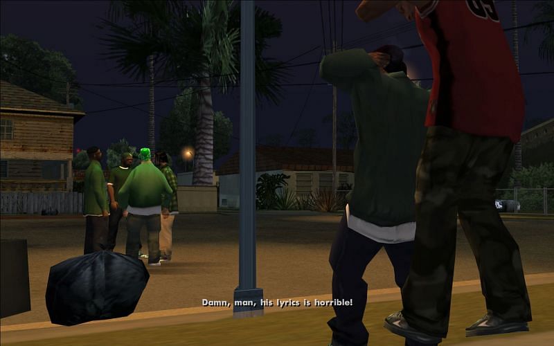 Ryder, covering his ears as he leaves the party (Image via GTA Wiki)