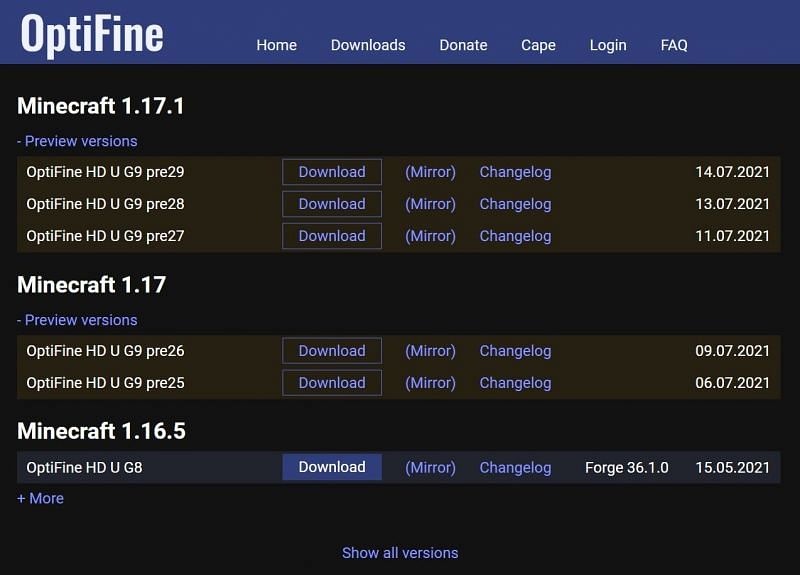 Optifine is completely free to download! (Image via optifine.net)