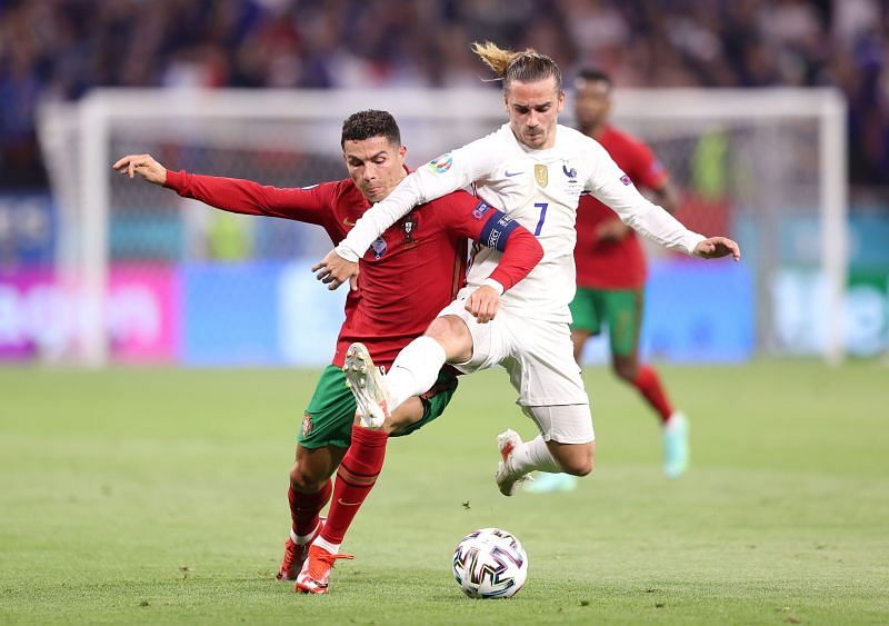 Cristiano Ronaldo and Antoine Griezmann in action at Euro 2020