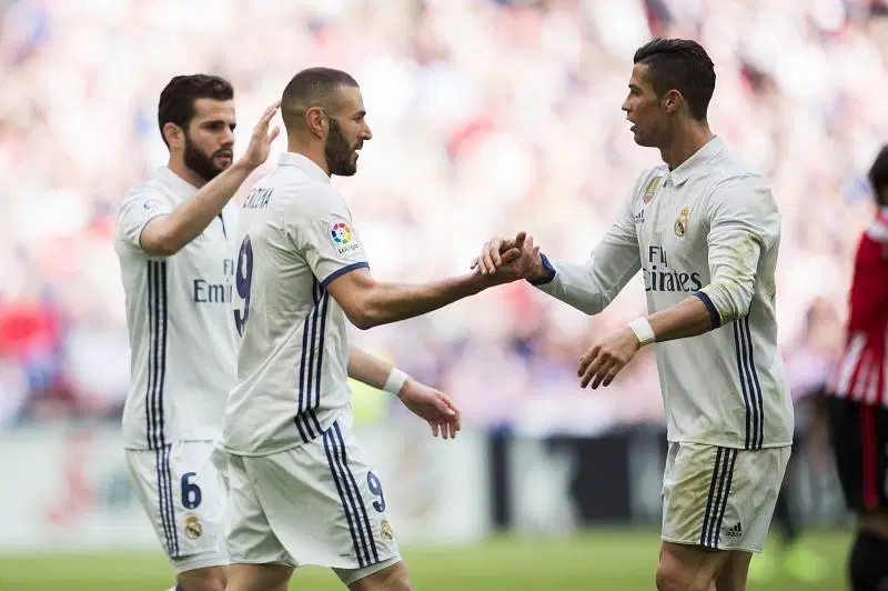 Karim Benzema (centre) and Cristiano Ronaldo