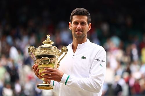 Novak Djokovic poses with his 20th Grand Slam title