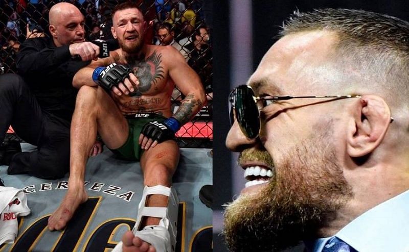 Joe Rogan (left); Conor McGregor (center and right)