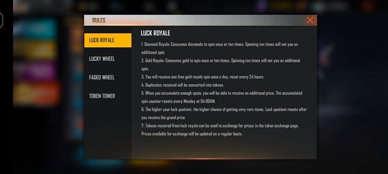 Luck Royale rules (Image via Free Fire)