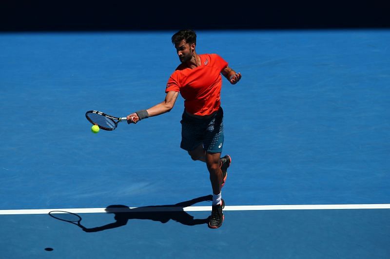 Yuki Bhambri during his first-round match against Tomas Berdych at the 2016 Australian Open at Melbourne Park