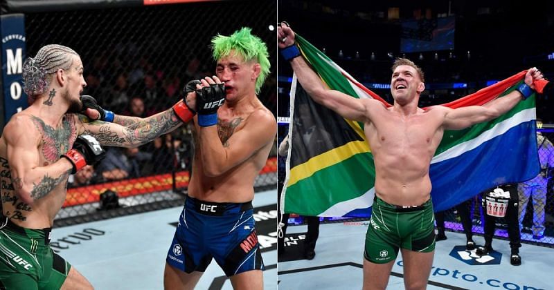 Sean O&#039;Malley vs. Kris Moutinho (left) and Dricus du Plessis (right) [Image credits: @ufc on Instagram]
