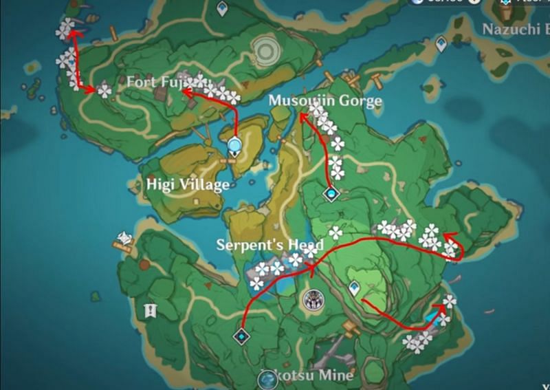 Crystal Marrow farming route on Yashiori Island (image via KyoStinV)