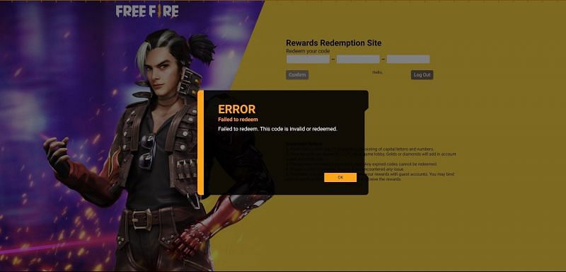 If this error is displayed, players cannot obtain the rewards as the redeem code has expired