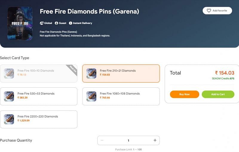 Buy Free Fire Diamond Pins (Garena) - SEAGM