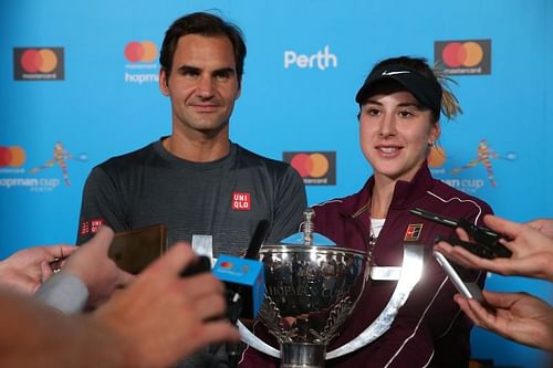 Roger Federer and Belinda Bencic (R)