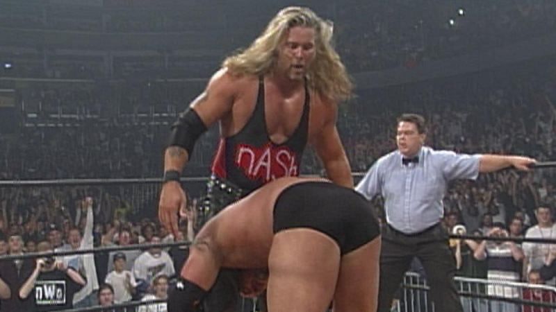 Kevin Nash defeated Goldberg following interference from Scott Hall