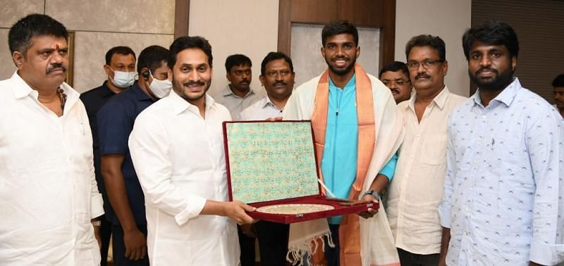 Satwiksairaj Rankireddy recently felicitated by Andhra Pradesh chief minister YS Jagan Mohan Reddy