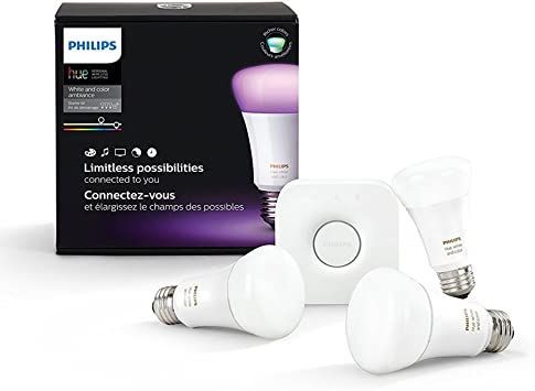 Philips Hue White and Color Ambiance A19 60W Equivalent LED Smart Bulb Starter Kit