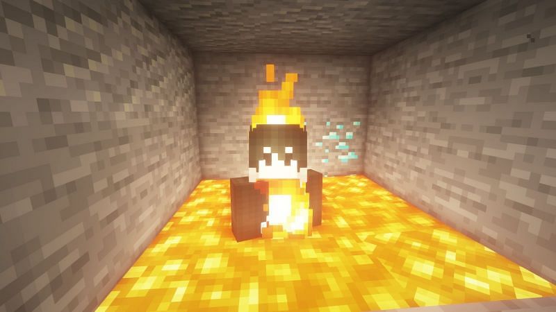 Falling in lava (Image via Minecraft)