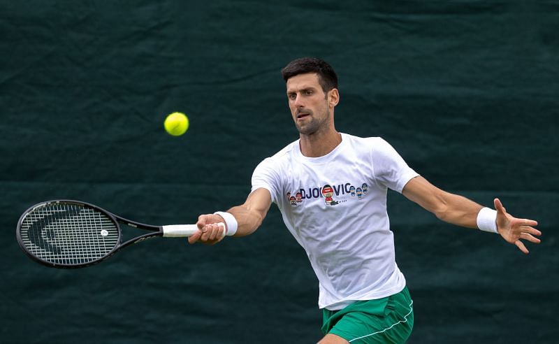 Novak Djokovic training during Middle Sunday