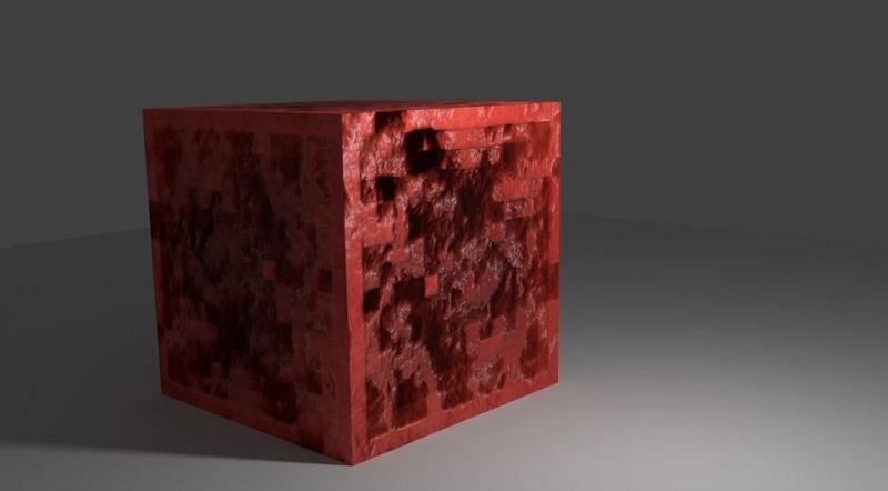 A realistic 3D render of a redstone block (Image via u/MrGuccu, Reddit)