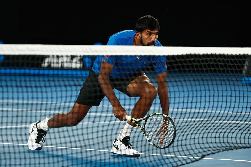 Rohan Bopanna in the mixed doubles final at the 2018 Australian Open at Melbourne Park in Melbourne, Australia