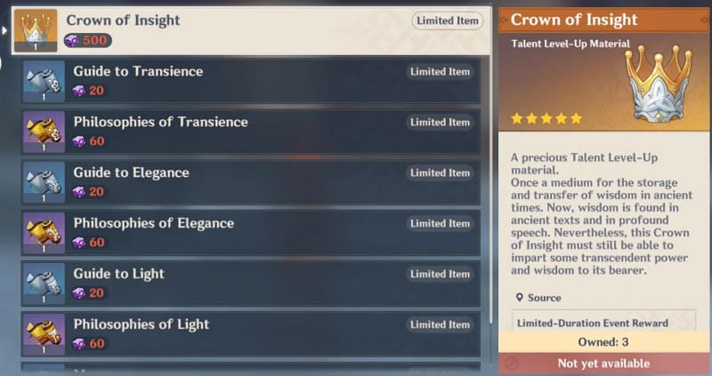 Thunder Sojourn event shop: Crown of Insight (image via Genshin Impact)