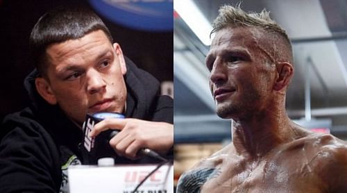 Nate Diaz (left); T.J. Dillashaw (right)