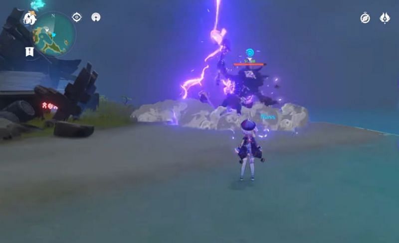 Crackling Axe Mitachurl after struck a bolt of lightning to players (Image via Lucy, Youtube)