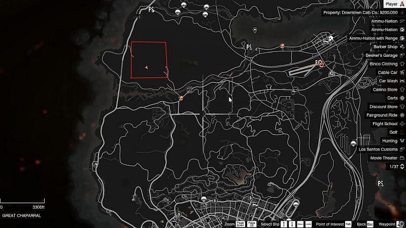 Fort Zancudo&#039;s location on the map (image via Rockstar)