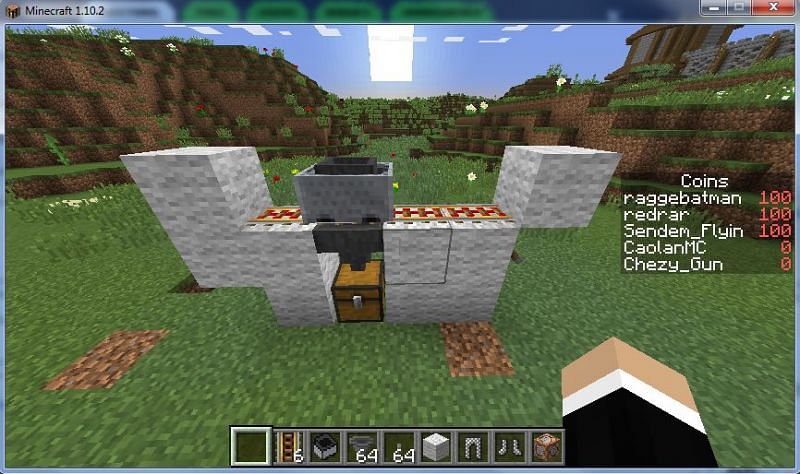 A player using a minecart with hopper to demonstrate the distribution of items into a chest (Image via arqade)