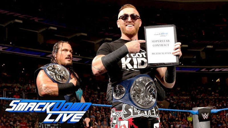 Rhyno and Heath Slater as SmackDown Tag Team Champions