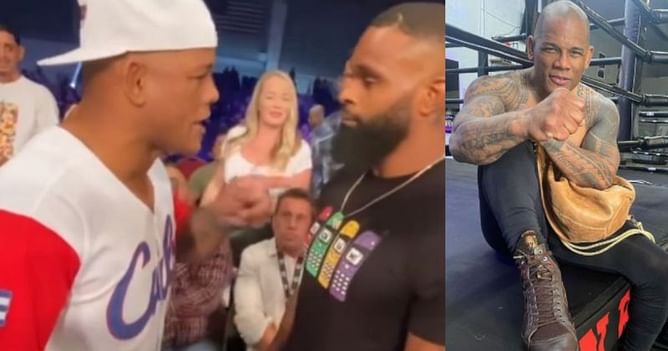 Watch: BKFC champion Hector Lombard engages in a heated confrontation with Tyron Woodley; says he wanted to slap the former UFC champion