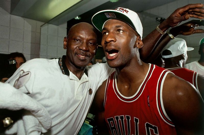 Michael Jordan (right) and his father James [Photo by Andrew D. Bernstein / NBAE via Getty Images].