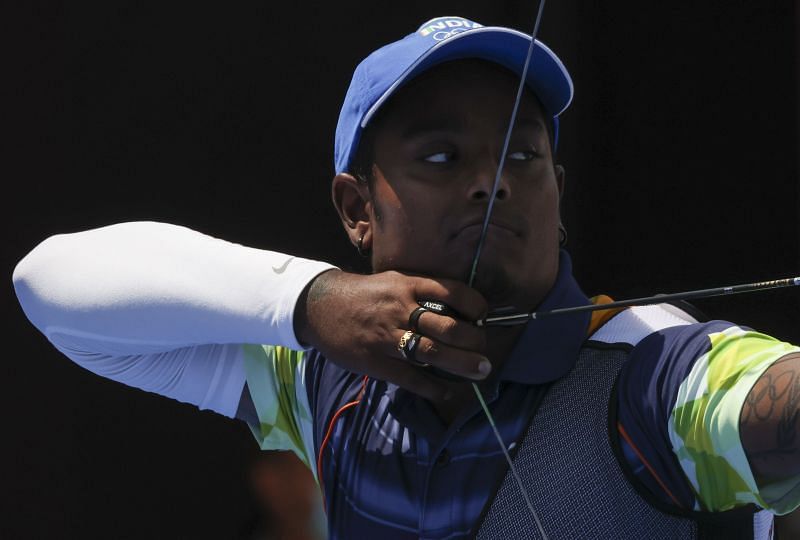 Atanu Das of Team India competes in the archery Men&#039;s Individual 1/32 Eliminations on day six of the Tokyo 2020 Olympic Games
