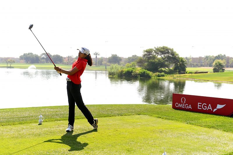 Diksha Dagar in action during the Dubai Omega Moonlight Classic